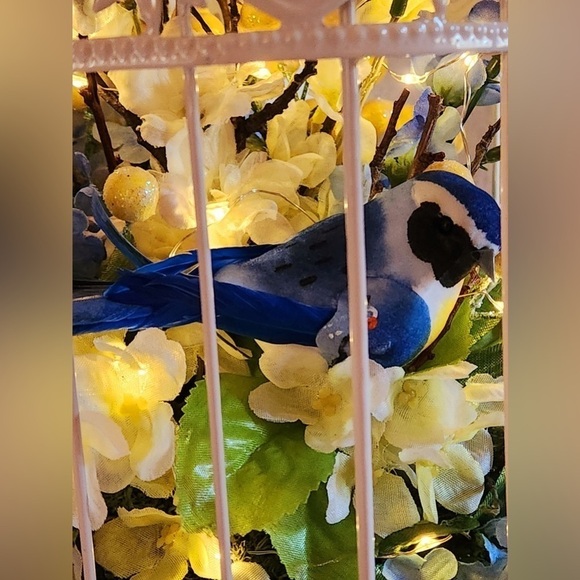 OOAK Bird Cage with Flowers and Lights Blue and Yellow Spring Decor NEW - Picture 3 of 4